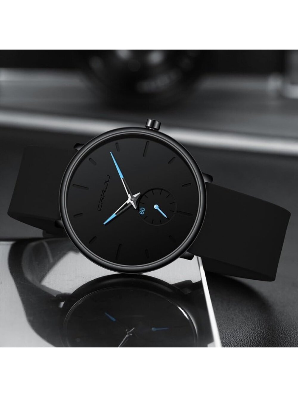 Unisex Black Blue Casual Stylish Ultra Thin Silicone Band Waterproof Wristwatch - Picture 6 of 6